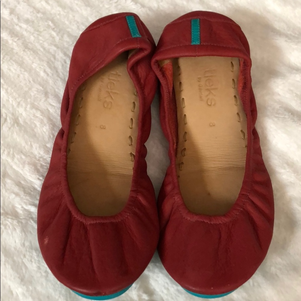 Authentic Tieks red leather flats. Size 8.